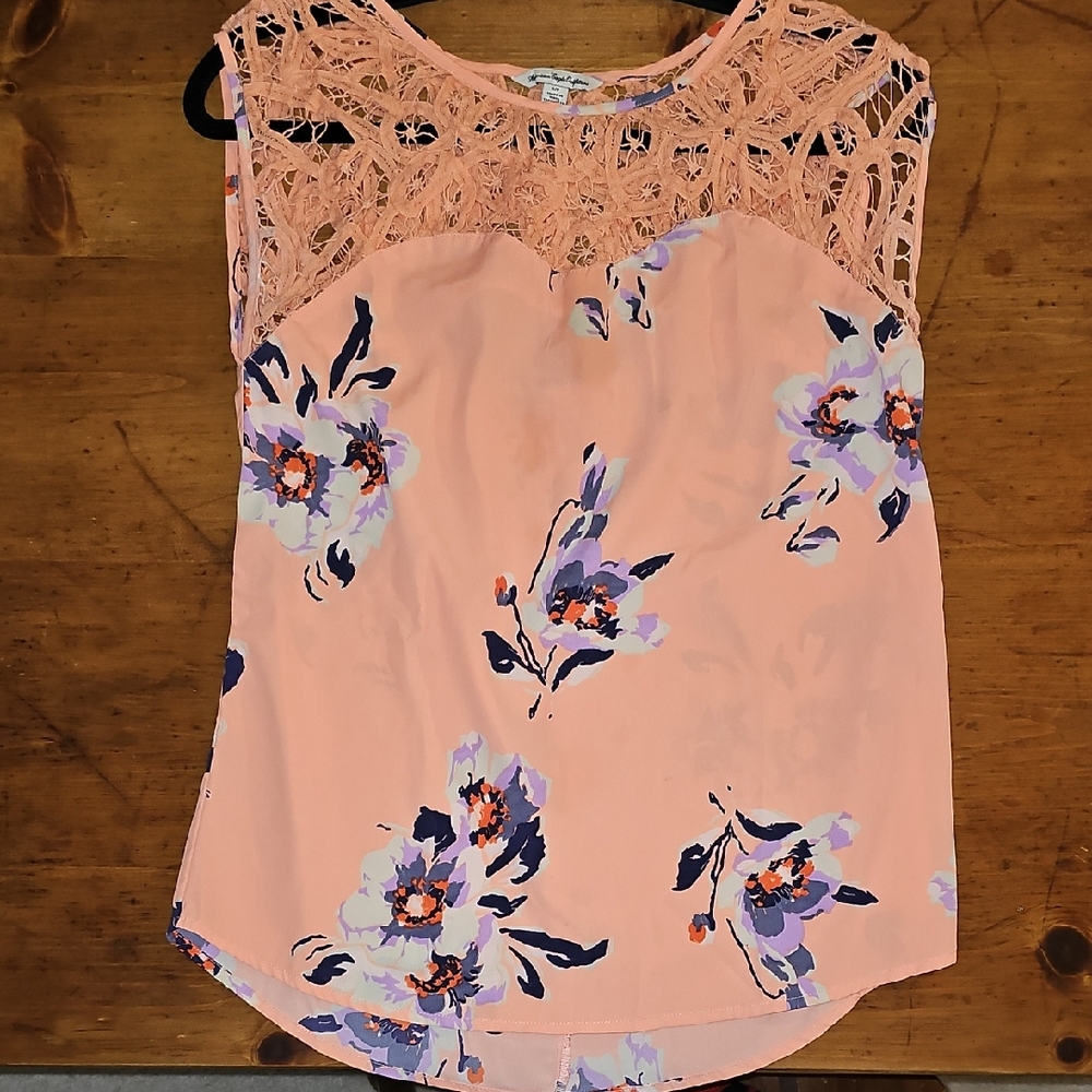 American Eagle Outfitters Sleeveless Floral Lace Blouse Orange Pink